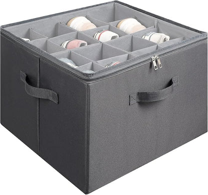 Shoe Organizer for Closet, Foldable Shoe Storage Bins with Clear Cover, Large Shoe Box Storage Container with Adjustabele Dividers, Fits up to 16 Pairs, Gray