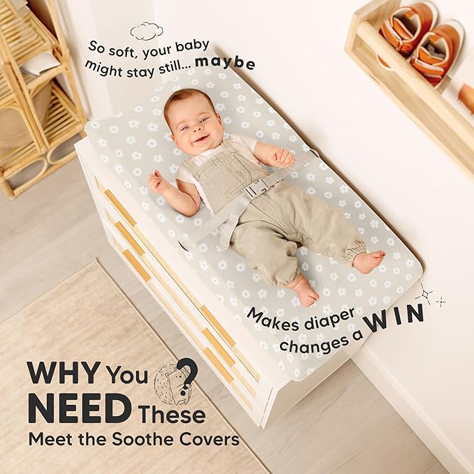2-Pack Organic Changing Pad Covers for Girl, Boy, Neutral - 100% Cotton Changing Table Pad Cover, Soft Baby Nursery Diaper Changing Pad Sheets, Contour Changing Pads Liners, Change Pad Cover (Meadow)