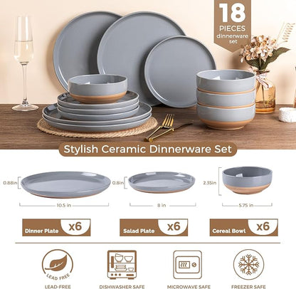 AmorArc Dinnerware Sets for 6, 18 Pieces Ceramic Plates and Bowls Set | Scratch