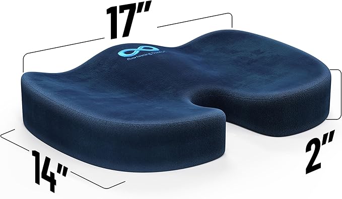 Everlasting Comfort Doctor Recommended Memory Foam Seat Cushion for Office Chairs & Car Seat - Ergonomic Office Desk Accessories for Tailbone Pain Relief, Sciatica & Back Support