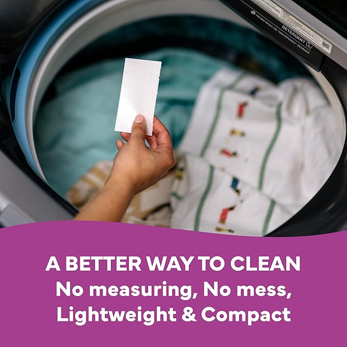 Tru Earth Compact Dry Laundry Detergent - Up to 128 Loads (64 Sheets) - Paraben-Free - Original Eco-Strip Liquidless Detergent, Travel - Lilac Breeze | Packaging May Vary