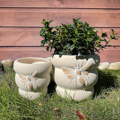 Terracotta Pots with Drainage Holes Bee Decor, Ceramic Pots