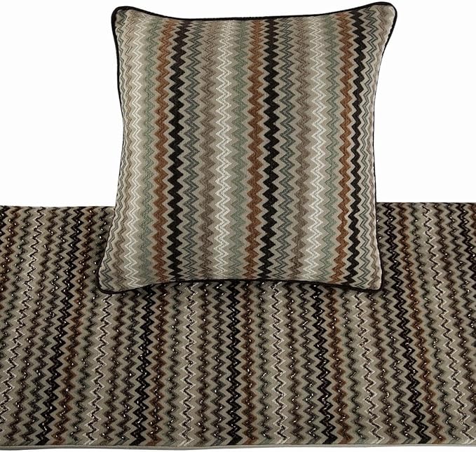 The HomeCentric Decorative Designer Handmade Bed Runner with 2 Decorative Throw Pillow Cover, 74 x 18 Inch Velvet Designer Queen Size Bed Scarf with Tassle & Bead Embroidered Bed Linen - Chevron Fun