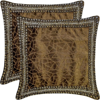 The HomeCentric King/Queen/Twin Brown Decorative Bed Runner Full 68"x18" Bed Runner Without Pillow Cover, Border, Crystal, Cut Velvet, Mosiac Pattern Bed Scarf on Velvet Fabric - Velvet Fusion