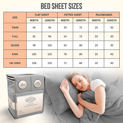 Queen Sheet Set - Luxury Hotel Bed Sheets - Soft Cooling Sheets with Elastic Corner Straps - Deep Pocket Microfiber Bedsheet - Bedding Sheet & Pillowcases -4 PC (Queen Size, Light Gray)