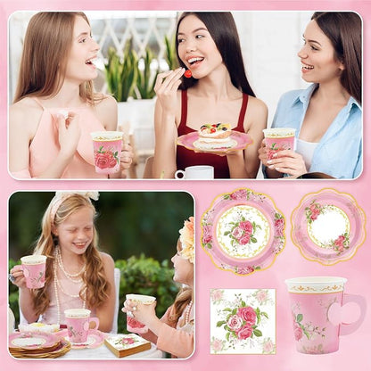 200Pcs Floral Tea Cups and Saucers