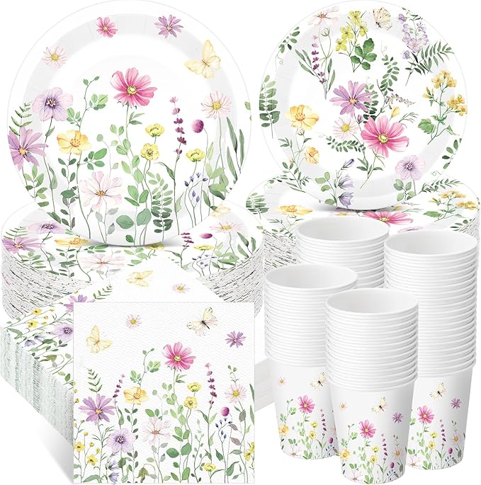 250 Pcs Wildflower Party Decorations Include Spring Summer Floral Paper Plates