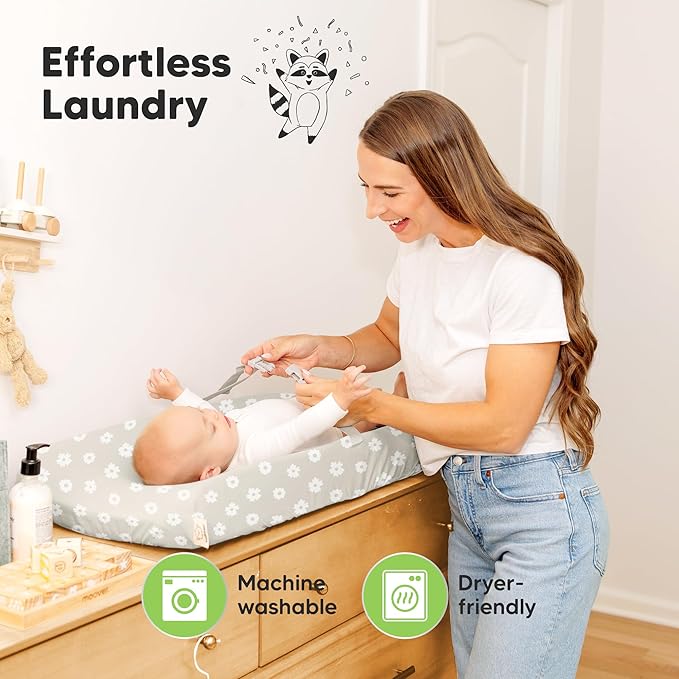 2-Pack Organic Changing Pad Covers for Girl, Boy, Neutral - 100% Cotton Changing Table Pad Cover, Soft Baby Nursery Diaper Changing Pad Sheets, Contour Changing Pads Liners, Change Pad Cover (Meadow)