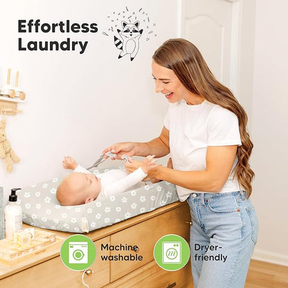 2-Pack Organic Changing Pad Covers for Girl, Boy, Neutral - 100% Cotton Changing Table Pad Cover, Soft Baby Nursery Diaper Changing Pad Sheets, Contour Changing Pads Liners, Change Pad Cover (Meadow)