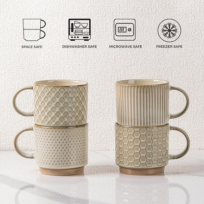 GBhome 8 OZ Stackable Coffee Mugs Set of 4, Ceramic Coffee Cups Set | 4