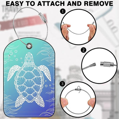 2 Pack Luggage Tag for Suitcase Turtle Leather Suitcase Tags with Privacy Name ID Label and Stainless Steel Loop for Travel Bag