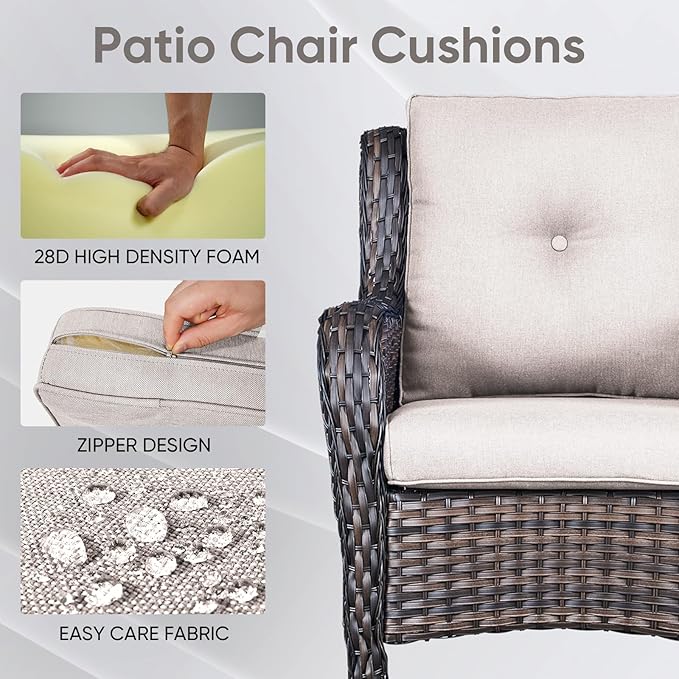 Outdoor Wicker Chair Cushions 2 Packs - Outside High Back Thick Water-Resistant Cushion 22x24 with Zipper Cover for Patio Glider Rocking Chairs Loveseat Couch – Beige/Buckle