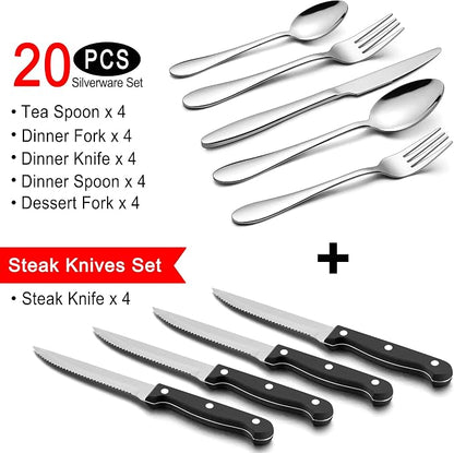 LIANYU 24-Piece Silverware Set
