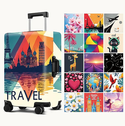 Luggage Cover Washable Suitcase Protector Anti-Scratch,Stretchable Fit for 20-34Inch Luggage Durable Travel Bag Cover with Zipper Closure (Travel-1, L(fits 28-30Inch suitcase))