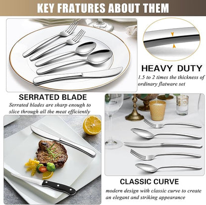 LIANYU 77-Piece Heavy Duty Silverware Set