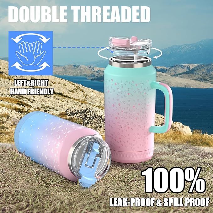 Hydraful 64 oz Tumbler with Handle and Straw