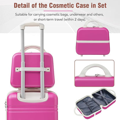 Merax Luggage Set 2 Piece Suitcase Set with Cosmetic Case Expandable Spinner Wheels Vintage Luggage Sets(Pink,20"+24")