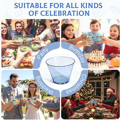 Glowserve 9 OZ Blue Disposable Plastic Cups Cocktail Cup 50 Pack | Fancy