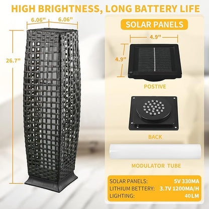 Solar Floor Lamp, Outdoor Floor Lamp, Solar Lanterns Outdoor Waterproof, Solar Powered Resin Wicker Outdoor Solar Lamp, Weather-Resistant Rattan Deck Light for Porch, Garden, Patio, Deck