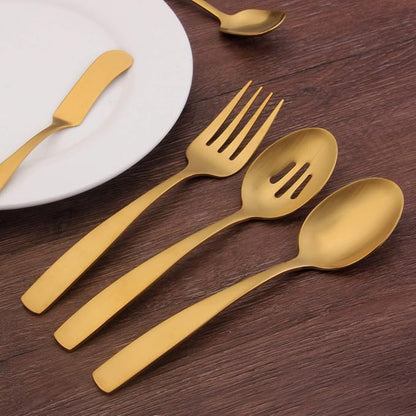 O.C.E. 5-Piece Matte Gold Serving Flatware Silverware Set, Utensil Set of