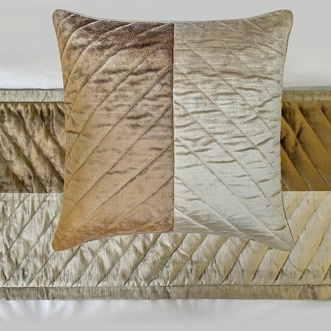 The HomeCentric King/Queen/Twin Brown Decorative Bed Runner King 90"x18" Bed Runner with Two Pillow Cover, Solid, Chevron, Patchwork, Quilted Bed Scarf on Velvet Fabric - Plush Divide