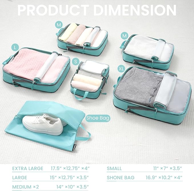 BAGAIL 6 Set Ultralight Compression Packing Cubes Packing Organizer for Travel Accessories Luggage Suitcase Backpack