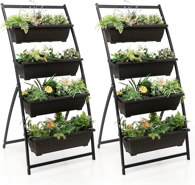 Giantex 2 Pcs 5.2FT Vertical Raised Garden Bed, 4-Tier Elevated Planter Box w/4