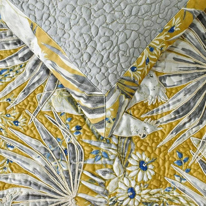 The HomeCentric King/Queen/Twin Grey & Yellow Decorative CA King 86"x18" Bed Runner with Pillow Cover, Cockatoo Bird & Quilted Bed Scarf on Cotton Fabric - Cockatoo Love