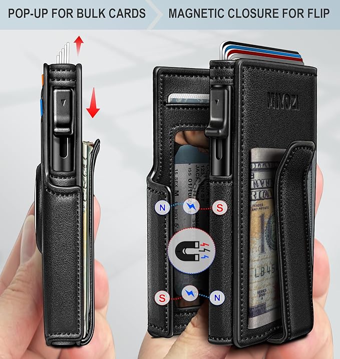 Airtag Wallet for Men,with Money Clip 10 Cards Metal Case Smart Slim Pop Up Credit Card Holder Flip with Magnetic Closure RFID Blocking wallet with Gift Box