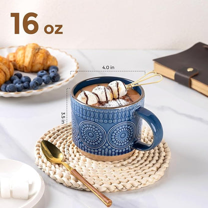 GBhome 16 oz Coffee Mugs Set of 4, Stackable Ceramic Coffee Cups Set | Modern