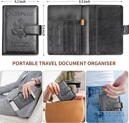 Herain Passport Holder for Travel Cruise Essentials, 2 Pcs Passport Cover Wallet Case Women Men Family, RFID Passports Book Card Holders Travel Accessorie Gifts Must Haves
