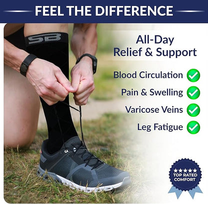 SB SOX Compression Socks for Men & Women (20-30 mmHg) - Best Support Stockings for Travel, Medical, and Sports - Perfect for Everyday Wear