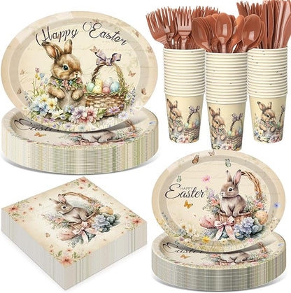 350 Pcs Easter Bunny Oval Paper Plates Set
