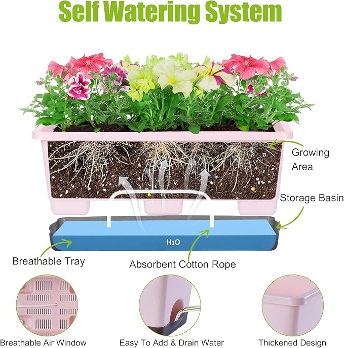 Window Box Planter 8 Pcs, 17 Inches Rectangle Flower Pots