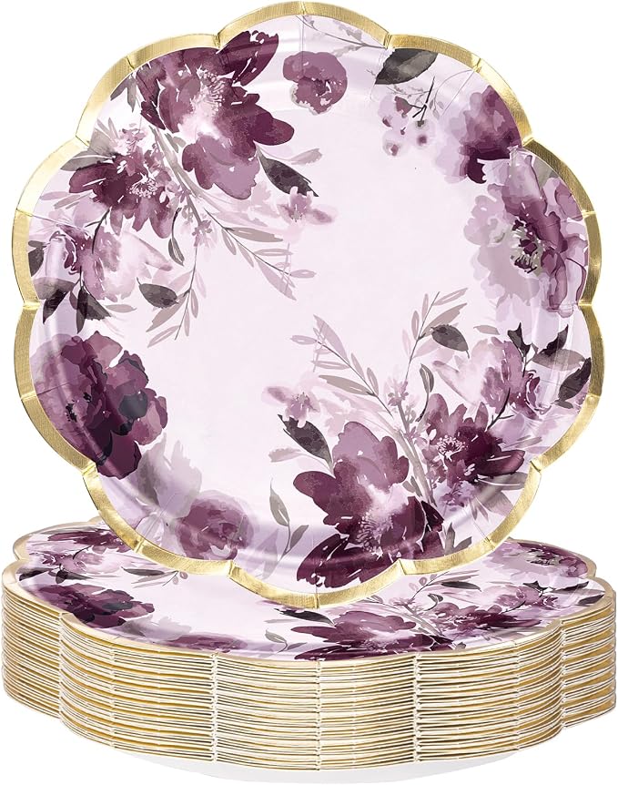 WRAPAHOLIC 25Pcs Floral Paper Plates