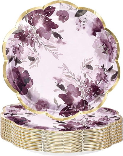 WRAPAHOLIC 25Pcs Floral Paper Plates
