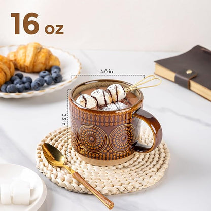 GBhome 16 oz Coffee Mugs Set of 4, Stackable Ceramic Coffee Cups Set | Modern
