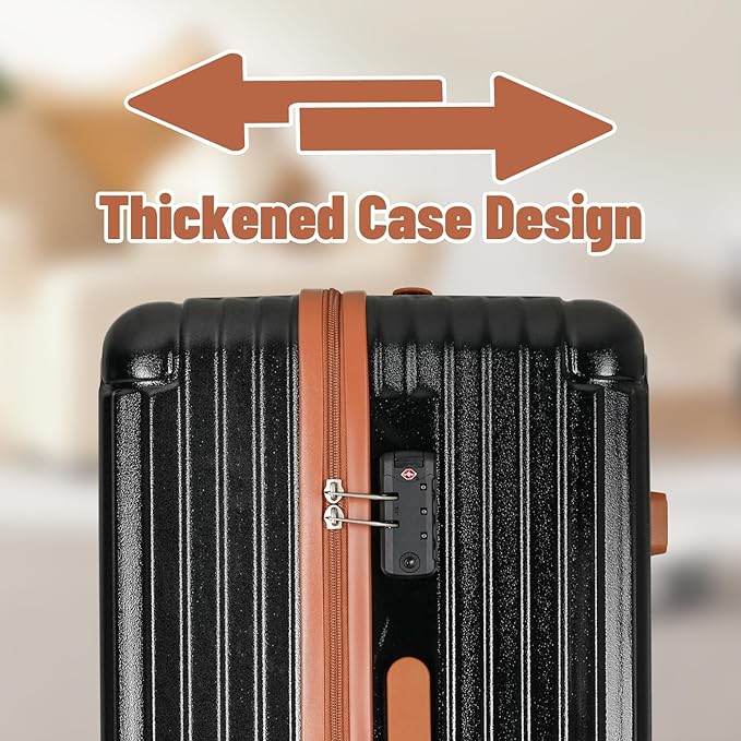 Carry-on 20 Inch and 28 Inch Square Thickened ABS+PC Hard Shell luggage, 2-Piece Suitcase Set with TSA Lock & Dual Zipper Mesh Inner Layer Design, Black Brown