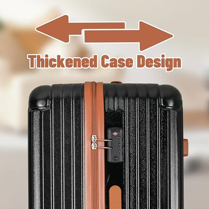 Carry-on 20 Inch and 28 Inch Square Thickened ABS+PC Hard Shell luggage, 2-Piece Suitcase Set with TSA Lock & Dual Zipper Mesh Inner Layer Design, Black Brown
