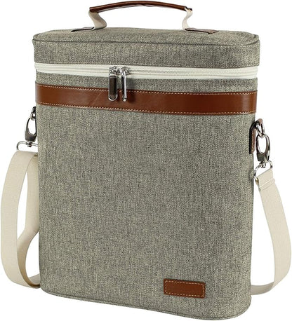 ZORMY 3 Bottle Insulated Wine Tote Cooler Bag, Portable Carrier with Corkscrew Opener and Shoulder Strap for Beach Travel Picnic, Unique Gift for Wine Lovers, Brushed Khaki