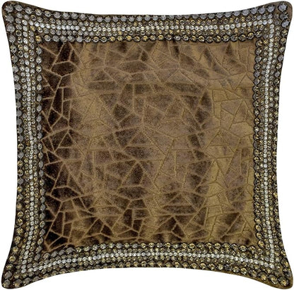 The HomeCentric King/Queen/Twin Brown Decorative Bed Runner Queen 74"x18" Bed Runner with Two Pillow Cover, Border, Crystal, Cut Velvet, Mosiac Pattern Bed Scarf on Velvet Fabric - Velvet Fusion