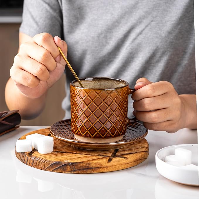 GBhome 6 OZ Stackable Coffee Mugs Set of 4, Ceramic Coffee Cups Set | 4