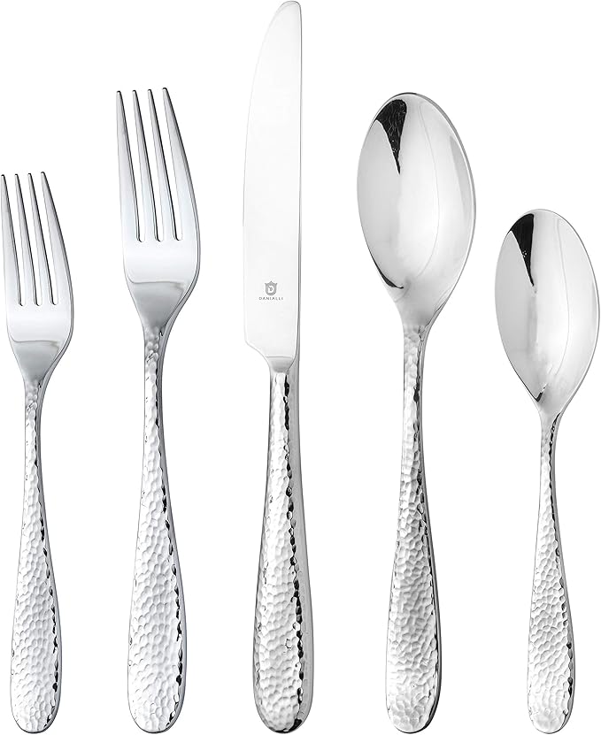 Hammered Silverware Set | Premium 18/10 Stainless Steel Flatware Service for 6 | Heavy-Duty & Dishwasher Safe | Built to Last (30-Piece, Fidenza Hammered)