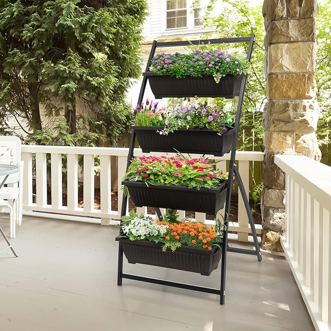 Giantex 2 Pcs 5.2FT Vertical Raised Garden Bed, 4-Tier Elevated Planter Box w/4