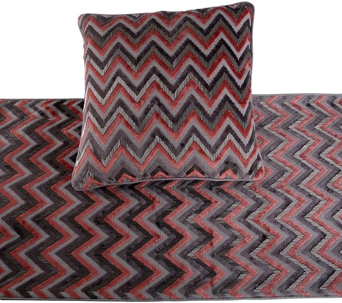 The HomeCentric Grey Bed Runner Without Pillow Cover, King Size 90"x18" Decorative Bed Runner, Peach & Grey Velvet Bed Scarf in Bead Embroidery - Blushed Chevron