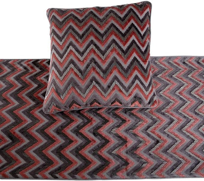 The HomeCentric Grey Bed Runner Without Pillow Cover, King Size 90"x18" Decorative Bed Runner, Peach & Grey Velvet Bed Scarf in Bead Embroidery - Blushed Chevron