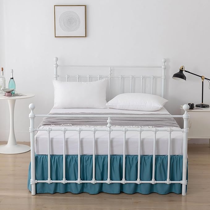 Twin Size Bed Skirt Ruffled Bed Skirts with Split Corners, 18 Inch Drop Dust Ruffle Bed Skirt with Platform, Teal Blue, Twin - 18" Drop