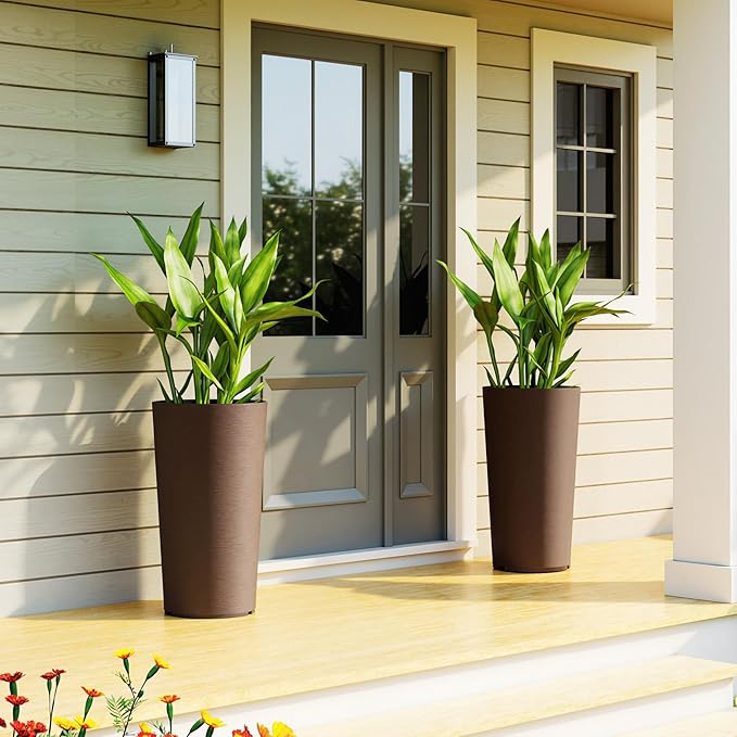 Outsunny 29 Inch Tall Planters for Outdoor Plants, Stackable Large Planters for