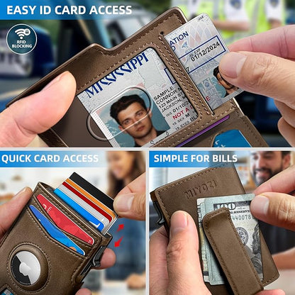 Airtag Wallet for Men,with Money Clip 10 Cards Metal Case Smart Slim Pop Up Credit Card Holder Flip with Magnetic Closure RFID Blocking wallet with Gift Box