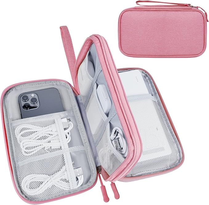 Electronics Travel Organizer,Portable Waterproof Electronic Travel Storage Bag for Small Charging Cord Storage,Charger,Small Electronics,SD Card etc,for Travel,Business - Pink